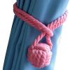 2 Pieces Retro Handmade Curtain Ropes Holdbacks Rural Knot Ball Cotton Cord Drapery Tiebacks, Pink