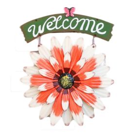 Red African Daisy Iron Wall Art Decor Door Welcome Plaque Sign Garden Villa Metal Door Hanging Ornament