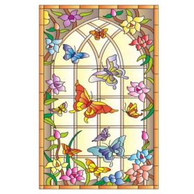 Butterfly Flower Static Window Film European Style Stained Glass Window Film No Glue Privacy Window Film,15x47 inch