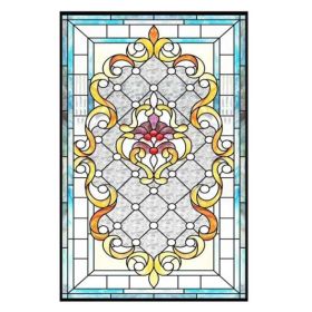 Blue Static Window Film European Style Stained Glass Window Film No Glue Privacy Window Film,15x47 inch