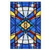 Blue Stained Glass Window Film Church Frosted Window Film Translucent No Glue Static Decal,15x47 inch