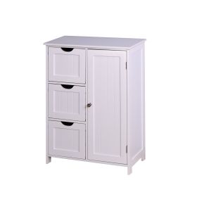 Bathroom Storage Cabinet; White Floor Cabinet with 3 Large Drawers and 1 Adjustable Shelf