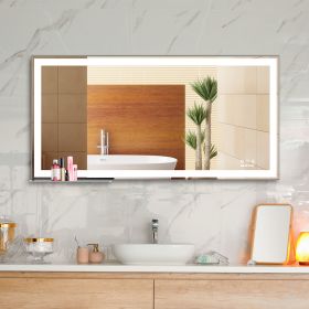 LED Bathroom Vanity Mirror Wall Mounted Adjustable White/Warm/Natural Lights Anti-Fog Touch Switch with Memory Modern Smart Large Bathroom Mirrors