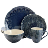 16pc Stoneware Lovely Tapestry Dinnerware Set Blue