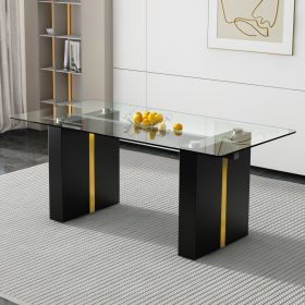 Large modern simple rectangular glass table, which can accommodate 6-8 people, equipped with 0.39-inch tempered glass table top and large MDF table le