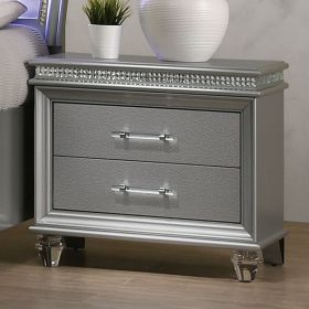 Classic Silver1pc Nightstand Only Contemporary Solid wood 2-Drawers Felt-lined Top English Dovetail Acrylic Legs & Pull Handle