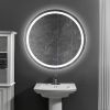 32 x 32 Inch Round Frameless LED Illuminated Bathroom Mirror, Touch Button Defogger, Metal, Frosted Edges, Silver