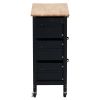 76*37*84cm Three Drawers Three Layers Bronze Color Handle Rubber Wood Log Color Table Top Black Spray Paint Dining Car