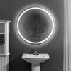 32 x 32 Inch Round Frameless LED Illuminated Bathroom Mirror, Touch Button Defogger, Metal, Frosted Edges, Silver