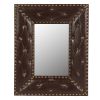 Brown Rectangle Decorative Wall Hanging Mirror,Rivet Decoration,PU Covered MDF Framed Mirror for Bedroom Living Room Vanity Entryway Wall Decor,21x26i