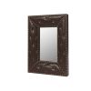 Brown Rectangle Decorative Wall Hanging Mirror,Rivet Decoration,PU Covered MDF Framed Mirror for Bedroom Living Room Vanity Entryway Wall Decor,21x26i