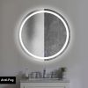 32 x 32 Inch Round Frameless LED Illuminated Bathroom Mirror, Touch Button Defogger, Metal, Frosted Edges, Silver