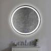 32 x 32 Inch Round Frameless LED Illuminated Bathroom Mirror, Touch Button Defogger, Metal, Frosted Edges, Silver