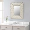 WHITE Rectangle Decorative Wall Hanging Mirror,Rivet Decoration,PU Covered MDF Framed Mirror for Bedroom Living Room Vanity Entryway Wall Decor,21x26i