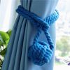 2 Pieces Retro Handmade Curtain Ropes Holdbacks Rural Knot Cotton Cord Drapery Tiebacks, Blue