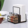 Napkin Holder, Wooden Farmhouse Napkin Holder for Table with Three Glass Seasoning Shaker