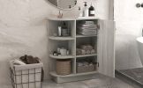 Open Style Shelf Cabinet with Adjustable Plates Ample Storage Space Easy to Assemble, Gray