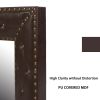 Brown Rectangle Decorative Wall Hanging Mirror,Rivet Decoration,PU Covered MDF Framed Mirror for Bedroom Living Room Vanity Entryway Wall Decor,21x26i