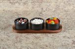 Black Ceramic Condiment Set on Acacia Wood Base