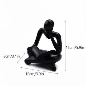 NORTHEUINS Reading Man Resin Figurine for Study Room Desktop Abstract Thinker Figure Ornament Home Living Room Office Decoration (Color: Black Right)