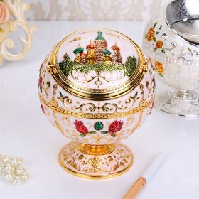 Windproof Ashtray with Flip Lid for Cigarette Metal Portable Smoking Tobacco Ashtray Indoor Outdoor; Handicrafts Rose Pattern Cl (Color: Gold White)