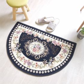 European Style Semicircle Entrance Carpet Bathroom Absorbent Non-slip Bedroom Home Decoration Floor Door Mat Kitchen Living Room (Color: Navy blue, size: 45CMx70CM (Half circle))