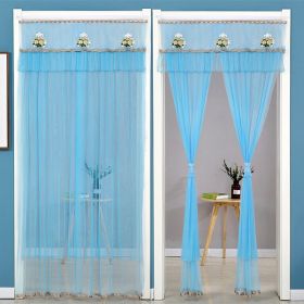 Double Yarn Lace Gauze Door Curtain Quiet Anti-mosquito Embroidered Living Room Bedroom Bathroom Universal Partition Home Decor (Color: 01 Blue, size: 100x200cm)