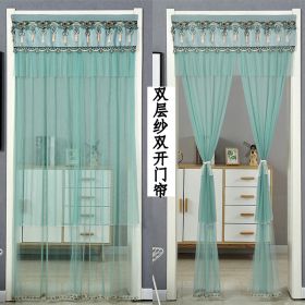 Double Yarn Lace Gauze Door Curtain Quiet Anti-mosquito Embroidered Living Room Bedroom Bathroom Universal Partition Home Decor (Color: 02 Green, size: 90x200cm)