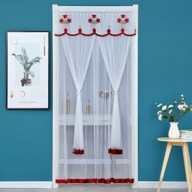 Double Yarn Lace Gauze Door Curtain Quiet Anti-mosquito Embroidered Living Room Bedroom Bathroom Universal Partition Home Decor (Color: 03 Red, size: 100x210cm)