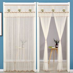 Double Yarn Lace Gauze Door Curtain Quiet Anti-mosquito Embroidered Living Room Bedroom Bathroom Universal Partition Home Decor (Color: 01 Beige, size: 90x220cm)