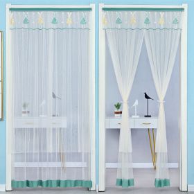 Double Yarn Lace Gauze Door Curtain Quiet Anti-mosquito Embroidered Living Room Bedroom Bathroom Universal Partition Home Decor (Color: Green Beige yarn, size: 90x220cm)