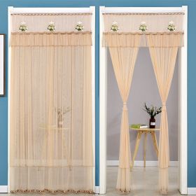 Double Yarn Lace Gauze Door Curtain Quiet Anti-mosquito Embroidered Living Room Bedroom Bathroom Universal Partition Home Decor (Color: 01 Coffee, size: 90x200cm)