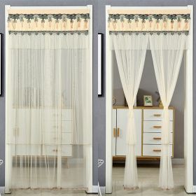 Double Yarn Lace Gauze Door Curtain Quiet Anti-mosquito Embroidered Living Room Bedroom Bathroom Universal Partition Home Decor (Color: 02 Beige, size: 90x200cm)