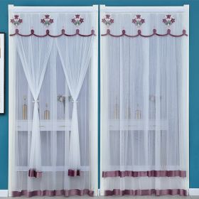 Double Yarn Lace Gauze Door Curtain Quiet Anti-mosquito Embroidered Living Room Bedroom Bathroom Universal Partition Home Decor (Color: 03 Purple, size: 100x200cm)