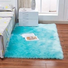 1pc Fluffy Imitation Wool Area Rug, Suede Fleece Bottom Long Imitation Wool Rug, Acrylic 80% Polyester 20%, 2.36inch Long Wool, Living Room Bedroom Ru (Color: Light Blue, size: 35.43*59.06inch)