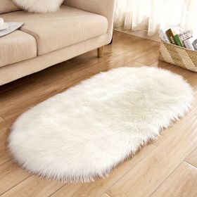 1pc Super Soft Area Rug, Plush Fluffy Faux Sheepskin Oval Floor Mat For Living Room Bedroom, Machine Washable Bedside Rugs, Shaggy Plush Carpet Faux R (Color: White, size: 19.69*31.5inch)