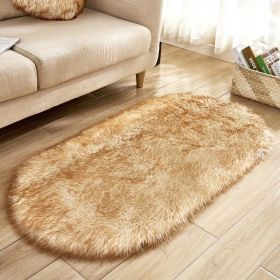 1pc Super Soft Area Rug, Plush Fluffy Faux Sheepskin Oval Floor Mat For Living Room Bedroom, Machine Washable Bedside Rugs, Shaggy Plush Carpet Faux R (Color: White Yellow Tip, size: 23.62*47.24inch)