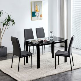 5-piece Rectangle Dining Table Set with Metal Frame; Tempered Glass Dining Table for Kitchen Room; Black (Color: Black)