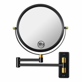 8-inch Wall Mounted Makeup Vanity Mirror, 1X / 10X Magnification Mirror, 360¬∞ Swivel with Extension Arm (Color: Black&Gold)