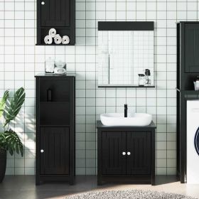 3 Piece Bathroom Furniture Set BERG Black Solid Wood Pine (Color: Black)