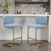 Mid-Century Modern Counter Height Bar Stools for Kitchen Set of 2, Armless Bar Chairs with Gold Metal Chrome Base for Dining Room, Upholstered Boucle